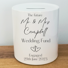 Load image into Gallery viewer, Simple Text Wedding / Honeymoon Fund Ceramic Money Bank- Personalised