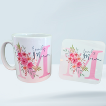 Load image into Gallery viewer, 'Lovely' Floral Pink Initial Mug/ Coaster
