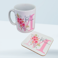 Load image into Gallery viewer, 'Lovely' Floral Pink Initial Mug/ Coaster