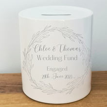 Load image into Gallery viewer, Outline Wreath Wedding / Honeymoon Fund Ceramic Money Bank- Personalised