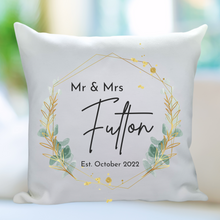 Load image into Gallery viewer, Gold Leafy Frame Cushion - Personalised