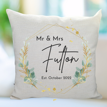Load image into Gallery viewer, Gold Leafy Frame Cushion - Personalised