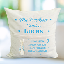 Load image into Gallery viewer, Blue Rabbit Storybook Cushion