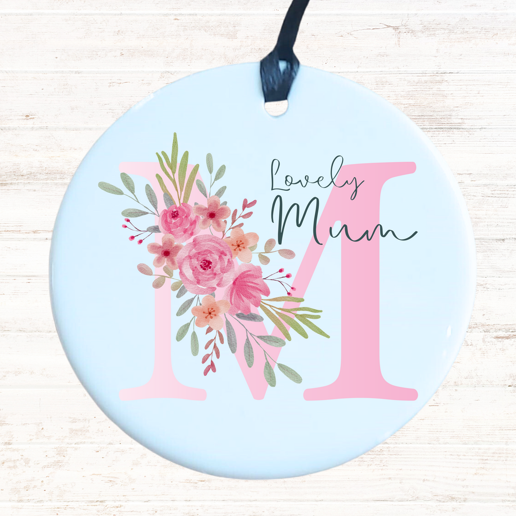 'Lovely' Floral Pink Initial Ceramic Keepsake