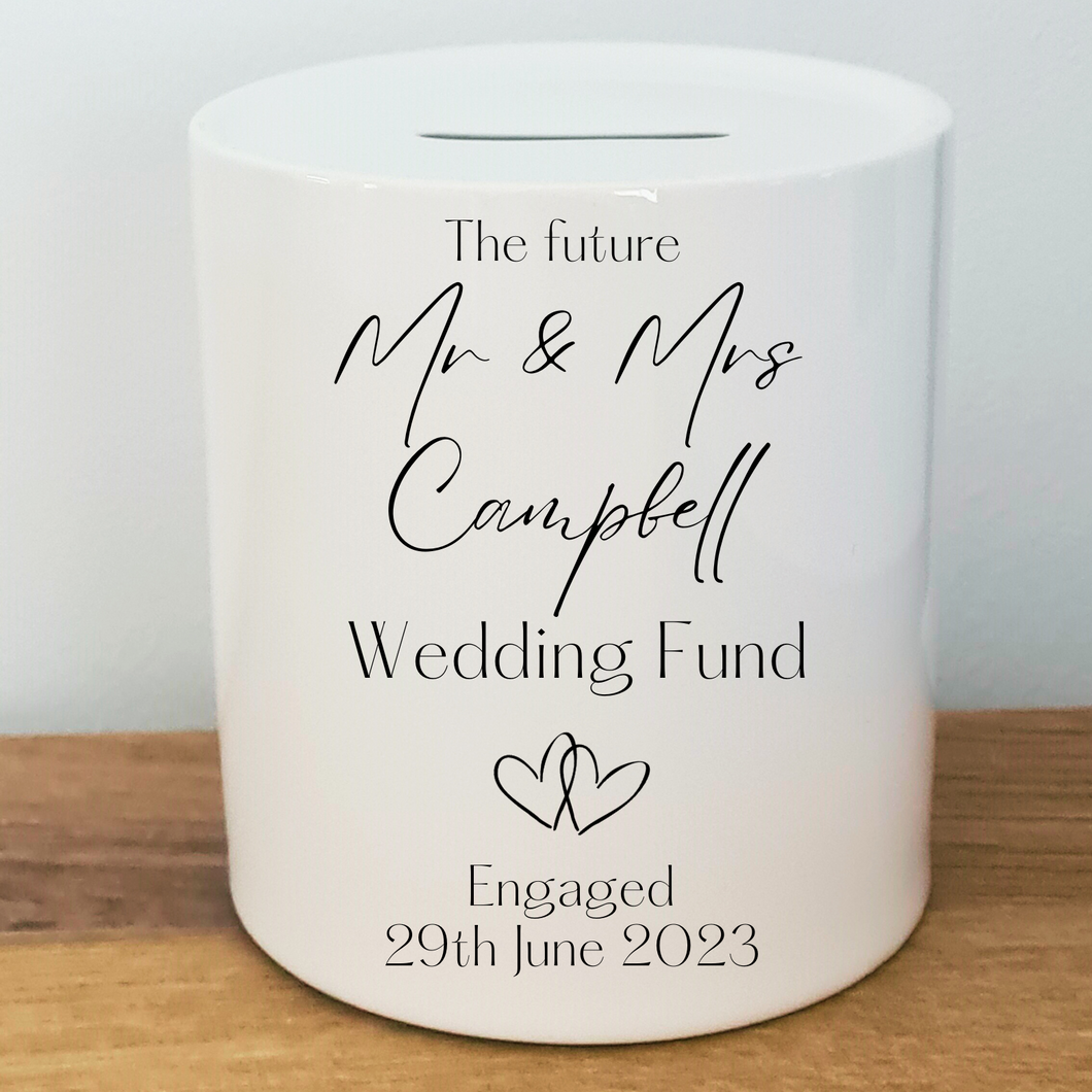 2023 Simple Text Wedding / Honeymoon Fund Ceramic Money Bank- Personalised