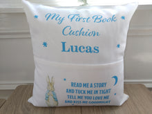 Load image into Gallery viewer, Blue Rabbit Storybook Cushion
