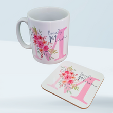 Load image into Gallery viewer, &#39;Lovely&#39; Floral Pink Initial Mug/ Coaster
