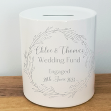 Load image into Gallery viewer, Outline Wreath Wedding / Honeymoon Fund Ceramic Money Bank- Personalised
