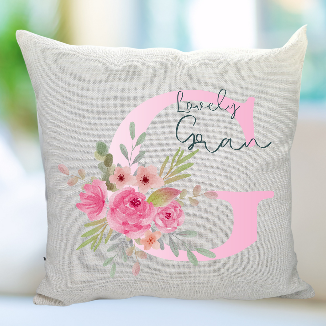 'Lovely' Pink Initial Cushion