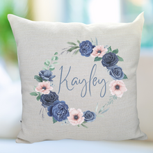 Load image into Gallery viewer, &#39;My favourite people call me&#39; Blue Floral Wreath Cushion
