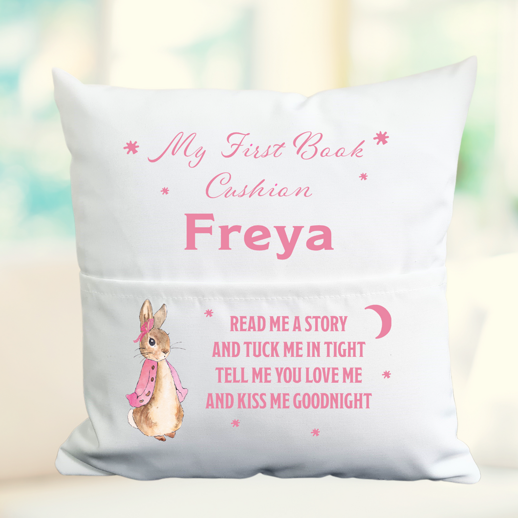 Pink Rabbit Storybook Cushion